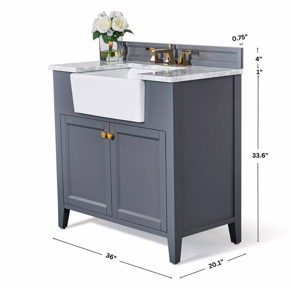 Adeline 36'' Sapphire Gray Wood Bathroom Vanity with Marble Top