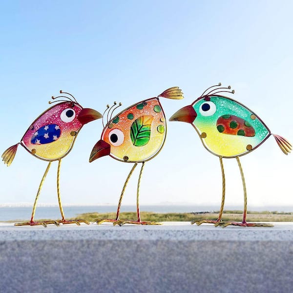 Garden Decor for Outside, Funny Metal & Glass Bird Decor for