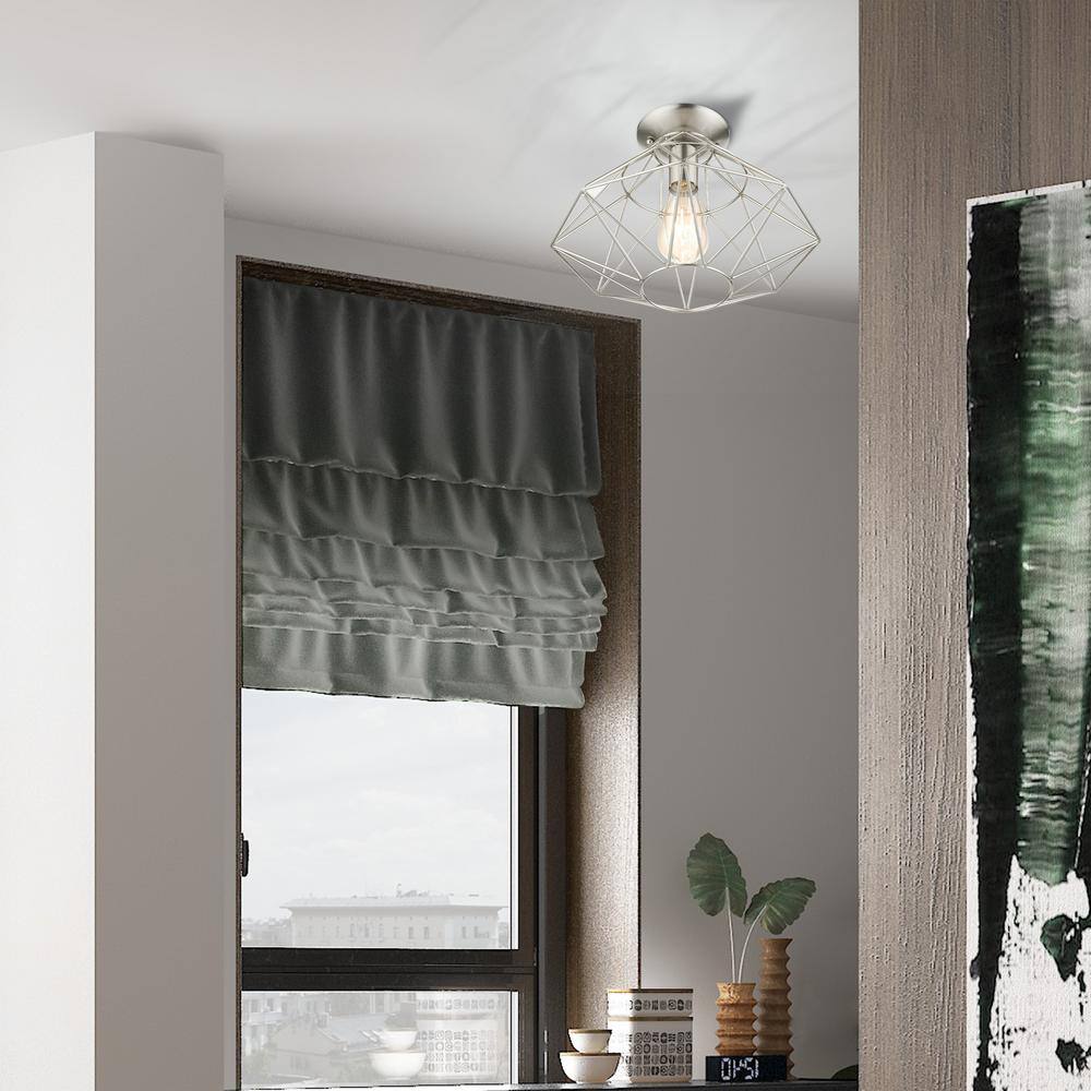 Modern Brushed Nickel Geometric Single-Light Flush Mount