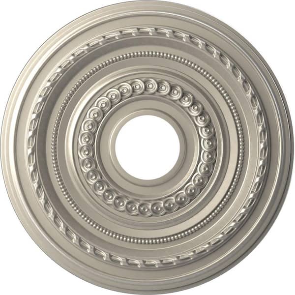 Ekena Millwork 16" O.D. x 3-1/2" I.D. x 1" P Cole Thermoformed PVC Ceiling Medallion (Fits Canopies up to 4-1/2"), Bright Coat Aluminum