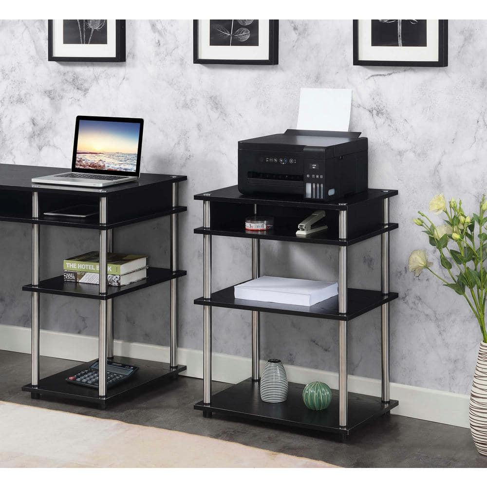Black Stainless Steel 4-Tier Printer Stand with Shelves