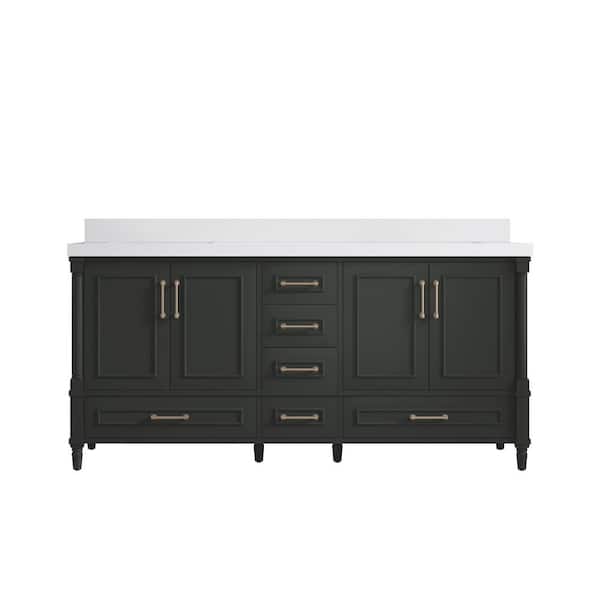 Willow Collections Hudson 72 in. Double Sink Freestanding Black Top Bath Vanity with White Qt. Top Unassembled