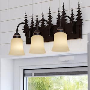 Yosemite 24.75 in. W 3-Light Bronze Rustic Tree Bathroom Vanity Light Fixture