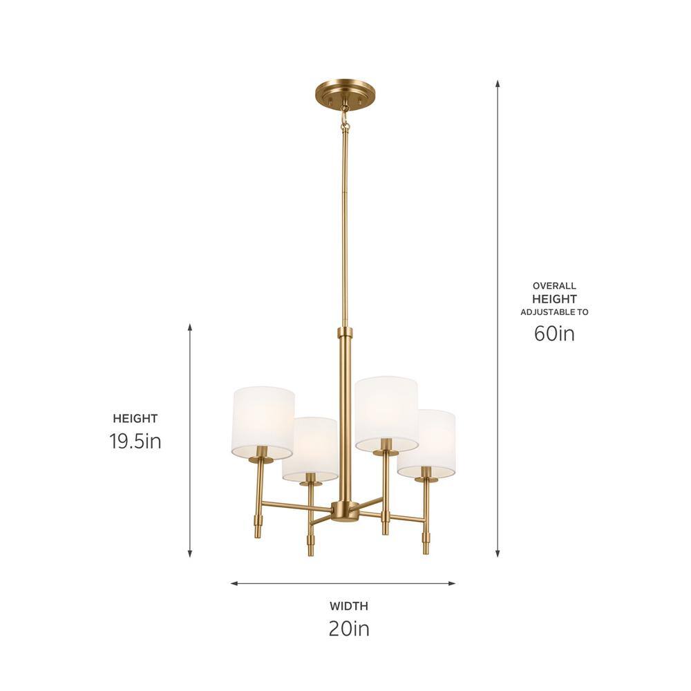 Brushed Brass Mini 4-Light Chandelier with Fabric Drum Shades