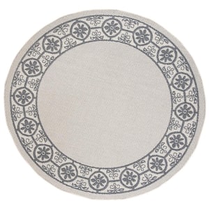 Bermuda Ivory/Charcoal 7 ft. x 7 ft. Round Floral Indoor/Outdoor Patio  Area Rug