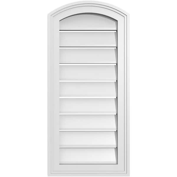 Ekena Millwork 14 in. x 28 in. Arch Top Surface Mount PVC Gable Vent: Decorative with Brickmould Frame
