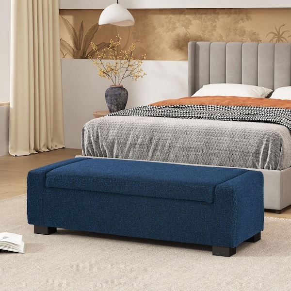 CHRISTOPHER KNIGHT HOME Betts Modern Blue Fabric Upholstered Rectangular Lift-Top Storage Ottoman Bench