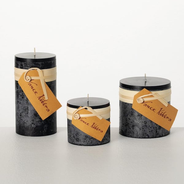 6", 4" & 3.25" Black Timber Pillar Candles