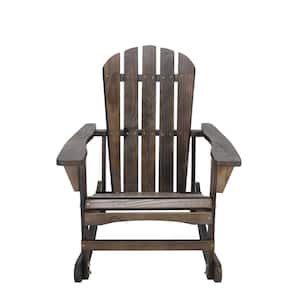 Dark Brown Solid Wood Adirondack Chair Outdoor Rocking Chair Outdoor Furniture for Patio, Backyard, Garden, Balcony