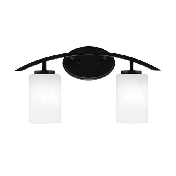 Unbranded Siena 18.25 in. 2-Light Vanity Light Matte Black with White Marble Glass Shades
