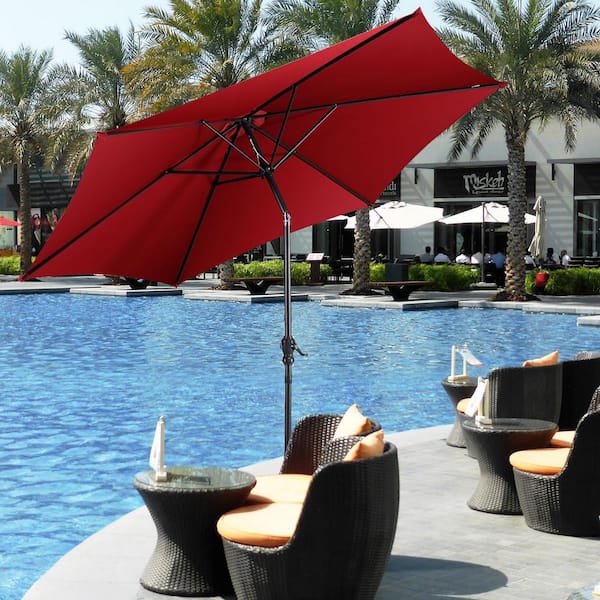 Costway 9 ft. Steel Market Tilt Patio Umbrella in Burgundy