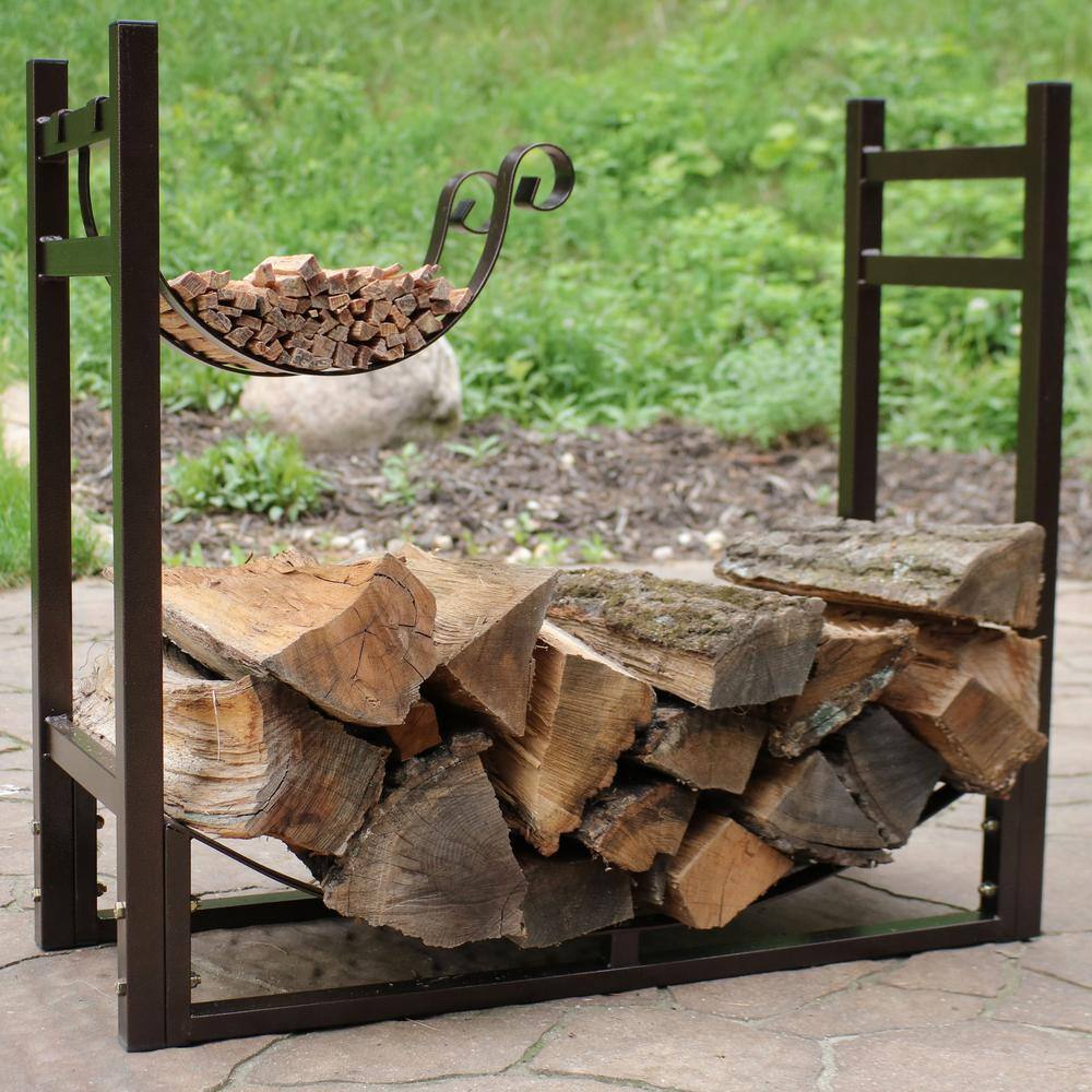 Bronze Steel Indoor/Outdoor Firewood Log Rack with Kindling Holder