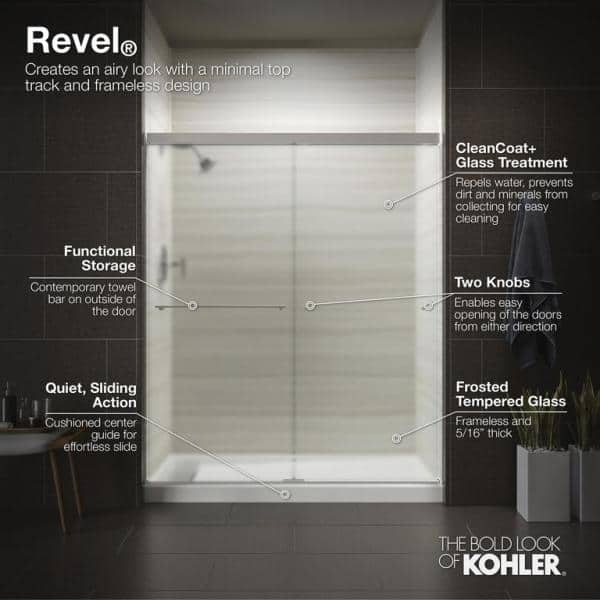 KOHLER Revel 59-5/8 in. x 76 in. Sliding Frameless Shower Door in Anodized Brushed Nickel