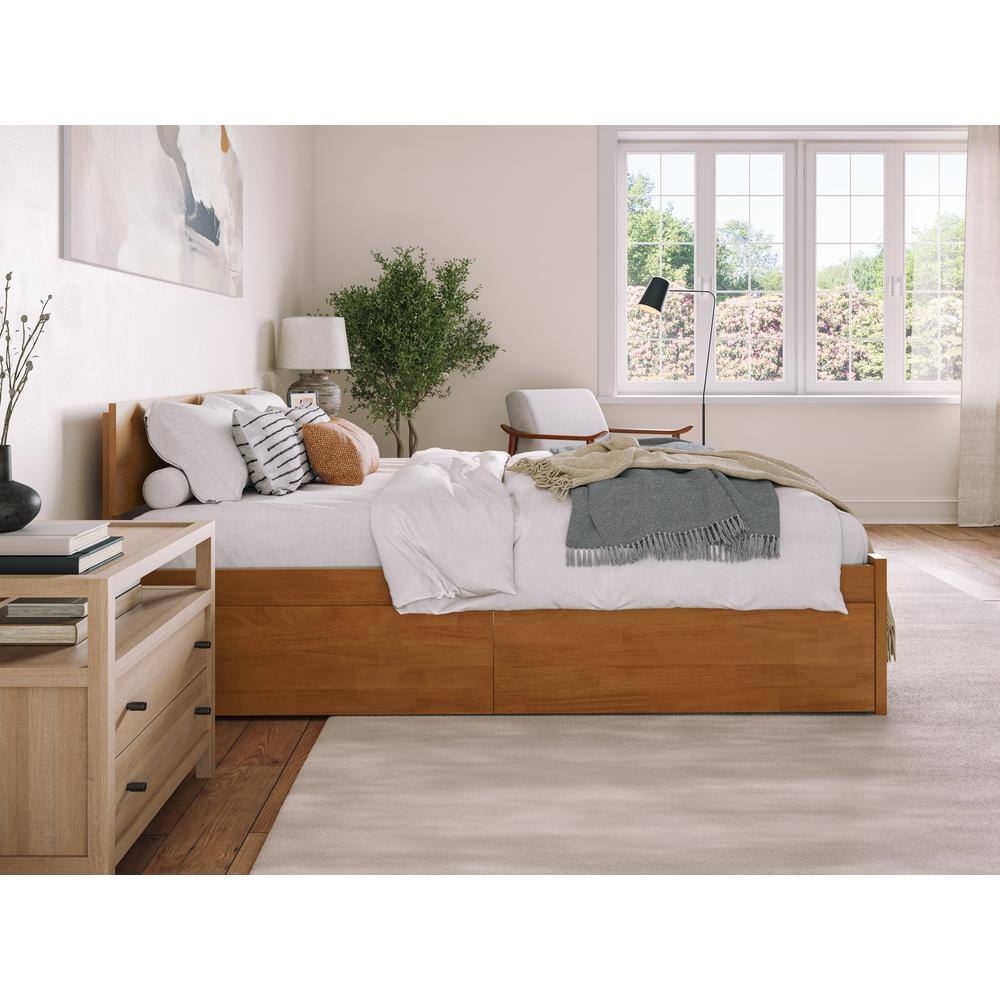 Light Toffee Queen Wood Platform Bed with Storage Drawers