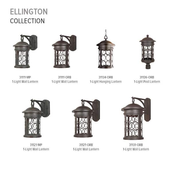 Designers Fountain - Ellington Oil Rubbed Bronze 1-Light Outdoor Line Voltage Hardwired Porch Light Wall Sconce with No Bulb Included