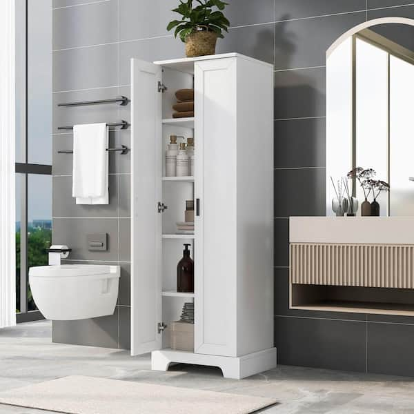 71 Wooden Tall Narrow Bathroom Floor Storage Towel Cabinet w/ Mirror,  White, 1 Unit - Kroger