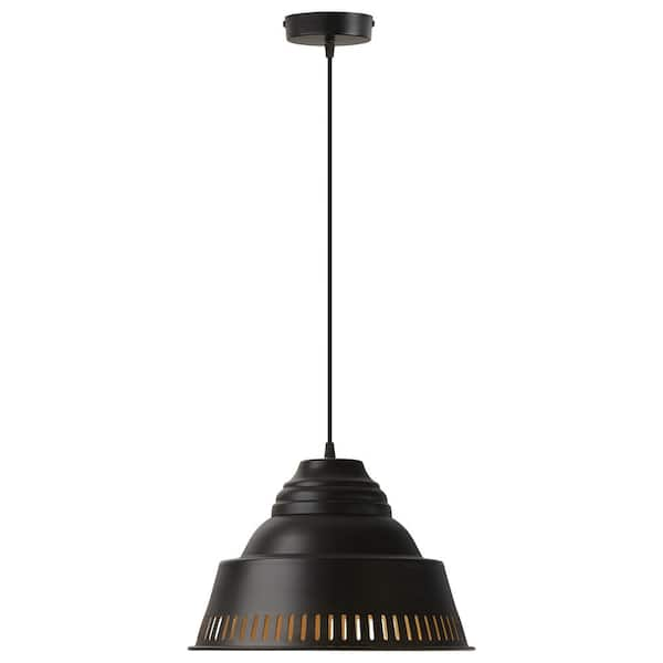 River of Goods Draper 40-Watt 1-Light Black Satin Finish Mid-Century Modern Shaded Pendant Light with Metal Bowl Shade