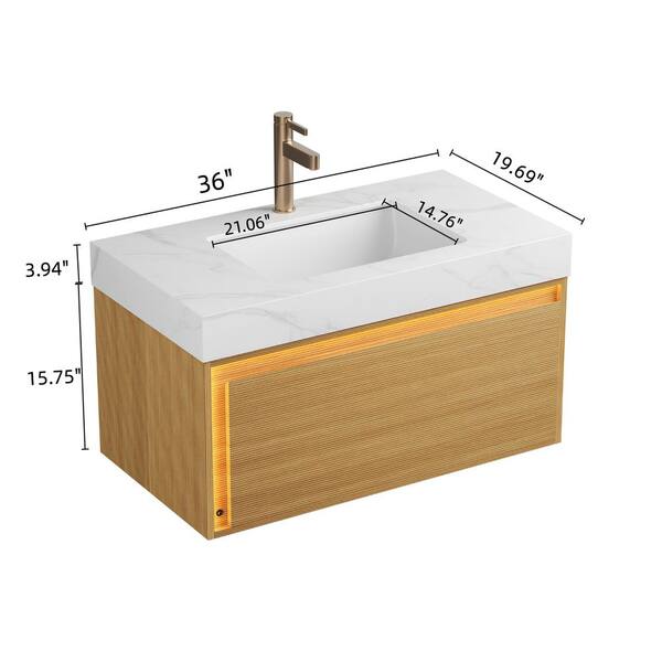 Yingze 36 in. Wall-Mounted Single Sink Light Oak Bath Vanity with