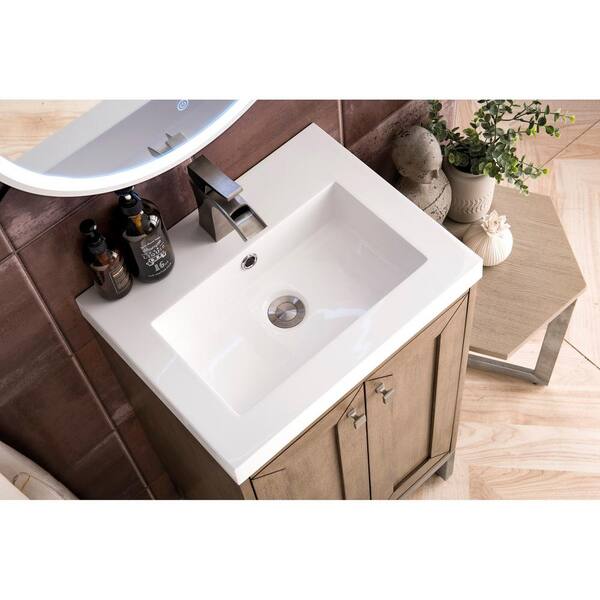 James Martin Chianti 20 Single Bathroom Vanity in Mineral Grey and Radiant  Gold with 3.5 cm White Glossy Resin Top and Rectangular Sink
