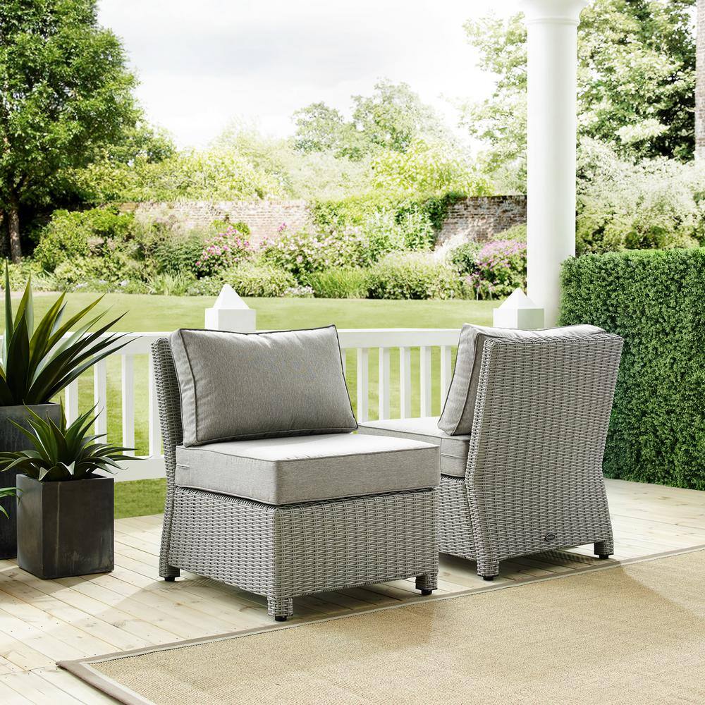 Bradenton Gray Wicker Outdoor Armless Chair Set with Cushions