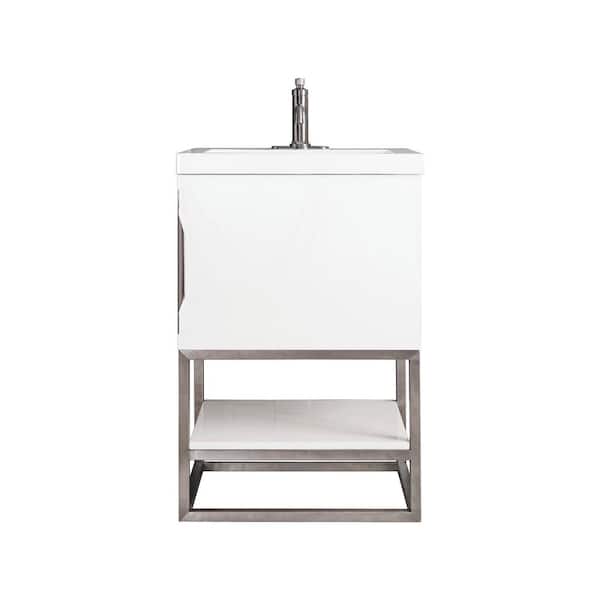 James Martin Vanities Columbia 23.6 in. W x 18.1 in. D x 35.4 in. H Single Bath Vanity in Glossy White with White Glossy Composite Stone Top