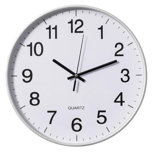 Silver 12-In Analog Clock-Silent, Non-Ticking for Wall Battery-Operated Perfect for Home Office, Farmhouse Kitchen