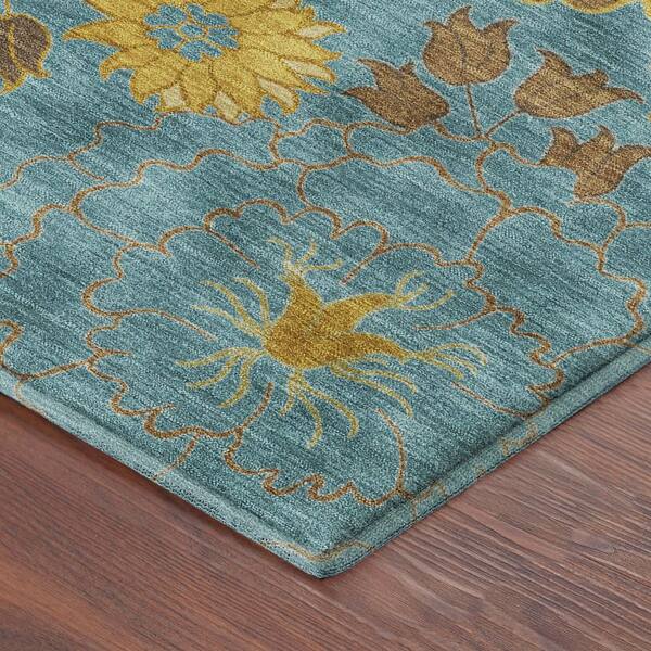 Mayfield Premium Machine Washable Abstract AMF2294 Aqua 8 ft. x 8 ft. Round Rug
