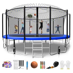 16 ft. Round Trampoline Set with Basketball Hoop, Safety Enclosure, Sprinkler, Lights, Socks and Wind Stakes