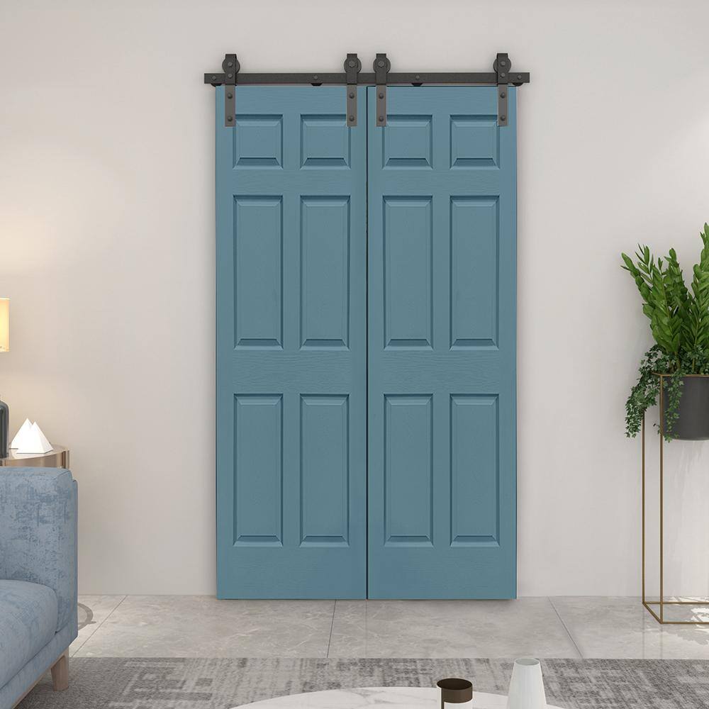 Dignity Blue 48" x 80" MDF Double Bifold Barn Doors with Black Hardware