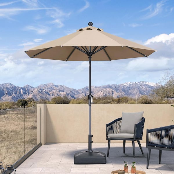 8 ft. Octagon Aluminum Crank and Tilt Outdoor Patio Market Umbrella in Taupe