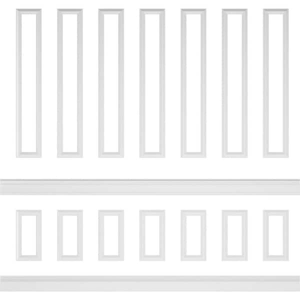 94 1/2 in. (Adjustable 96 in. to 120 in.) 63 sq. ft. Polyurethane Ashford Square Panel Stacked Wall Wainscot Kit Primed