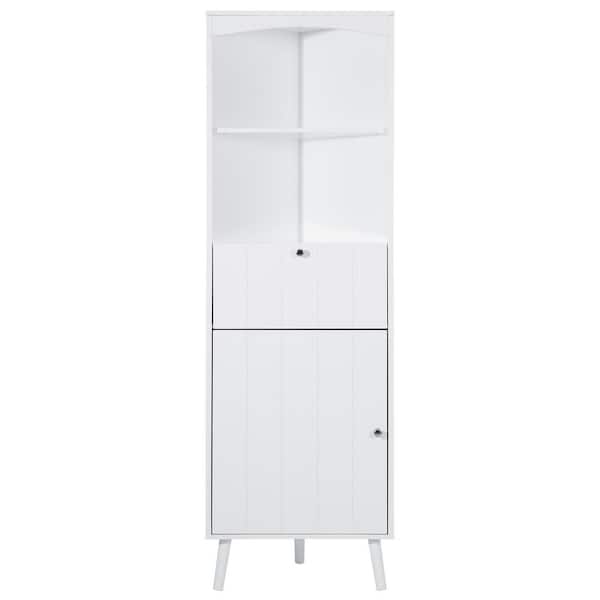 Nestfair 20.1 in. W x 14.2 in. D x 63 in. H White Triangle Elegant Corner Linen Cabinet with Open Shelves