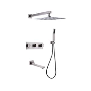 Single-Handle 1-Spray Patterns 12 in. 2 GPM Wall Mounted Dual Shower Heads with Bathtub Spout in Brush Nickle