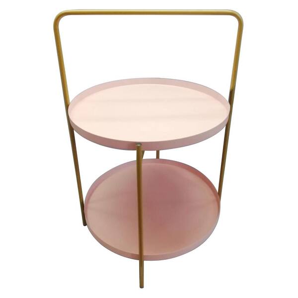 THREE HANDS 23.5 in. Pink Metal Tray Table