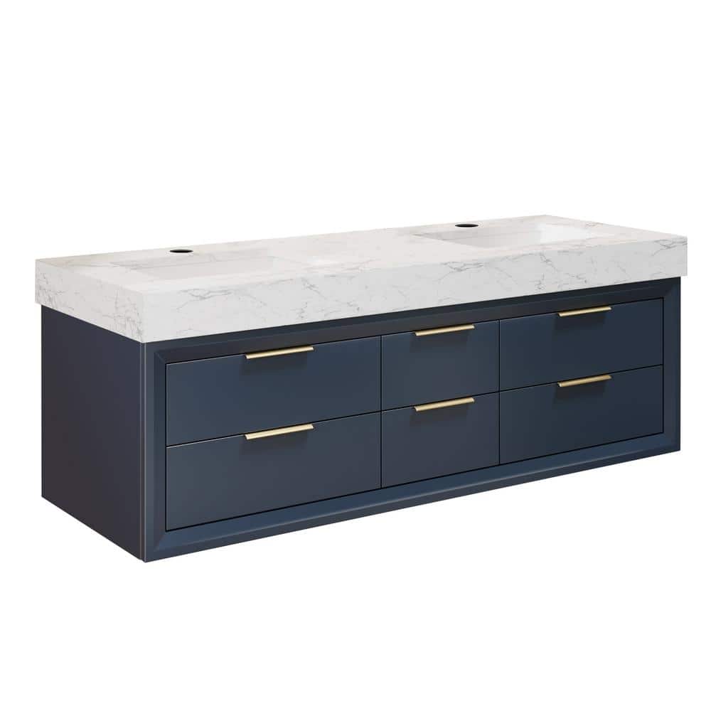 60 in. W x 20.9 in. D x 21.3 in. H Undermount Double Sink Bath Vanity in Blue with White Engineered Marble Top price history on PriceWatchPro