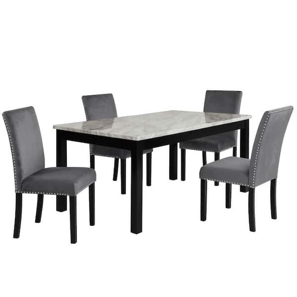 New Classic Furniture Celeste 5-Piece Gray/White Faux Marble Top Dining Table Set (Seats 4)
