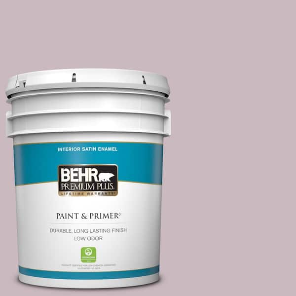BEHR PREMIUM PLUS 5 gal. #690E-3 Iris Pink Satin Enamel Low Odor Interior Paint & Primer