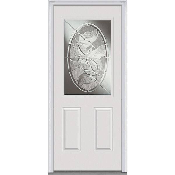 Milliken Millwork 32 in. x 80 in. Lasting Impressions Left Hand 1/2 Lite Decorative Contemporary Primed Steel Prehung Front Door
