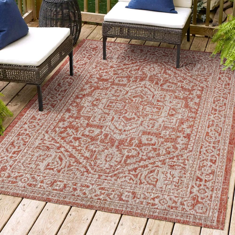 JONATHAN Y Sinjuri Red/Taupe 9 ft. x 12 ft. Medallion Textured Weave ...