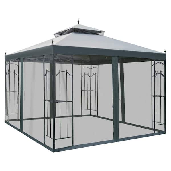 10 ft. x 10 ft. Patio Gazebo with Corner Frame Shelves, Double Roof Outdoor Gazebo Canopy Shelter, for the patio, garden