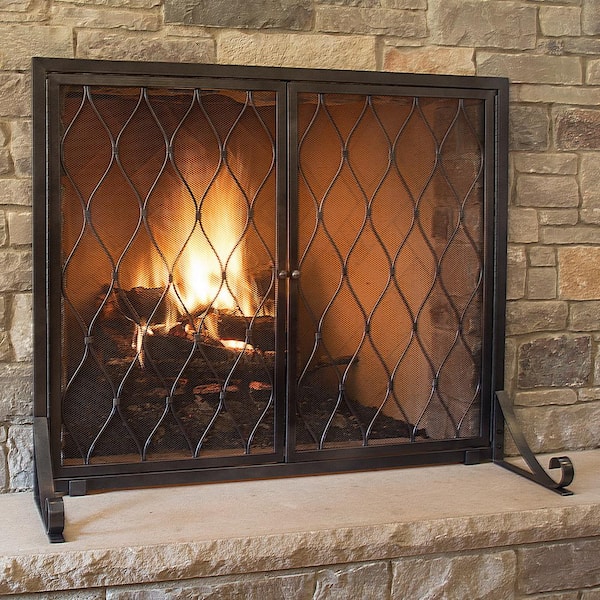 Pleasant Hearth Stonewall Gun Metal Grey Steel Single-Panel Fireplace Screen with Doors