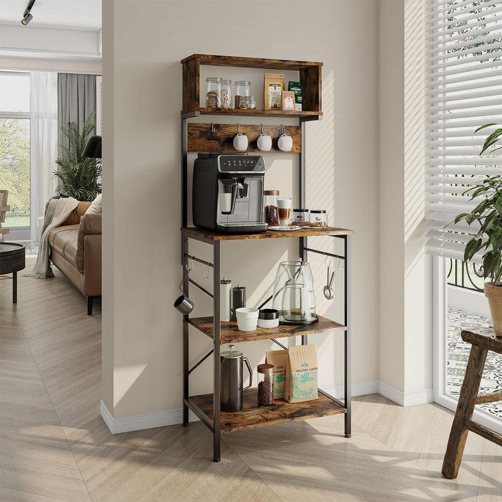Adjustable Rustic Brown Wood 5-Tier Kitchen Storage Rack