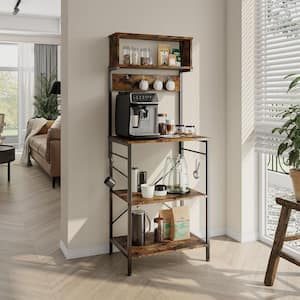 23.62 in. Rustic Brown Baker's Rack with Microwave Compatibility