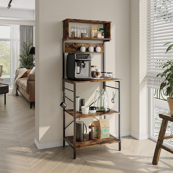23.62 in. Rustic Brown Baker's Rack with Microwave Compatibility