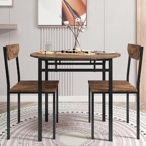 3-Piece Metal Round Standard Height Outdoor Dining Table Set with Drop Leaf and 2 Chairs for Small Places