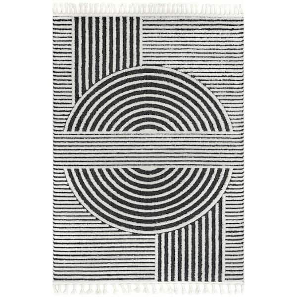 nuLOOM Neomi Modern Geometric Tasseled Black 7 ft. 10 in. x 10 ft. Area Rug