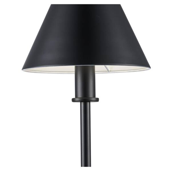 26 in. Black Rechargeable Integrated LED Buffet Table Lamp with Black Metal  Shade and USB Charging Port