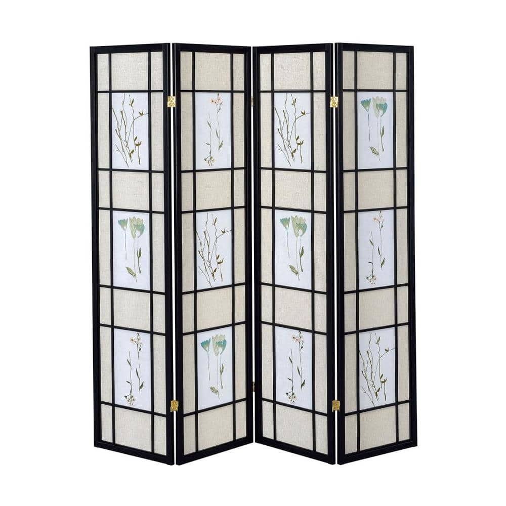 Lobb 4-Panel Folding Screen with Floral Motif, Multi-Color