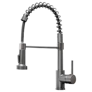 Commercial Single Handle Pull Down Sprayer Kitchen Faucet with Pull Out Spray Wand High-Arc Brass in Gun Ash