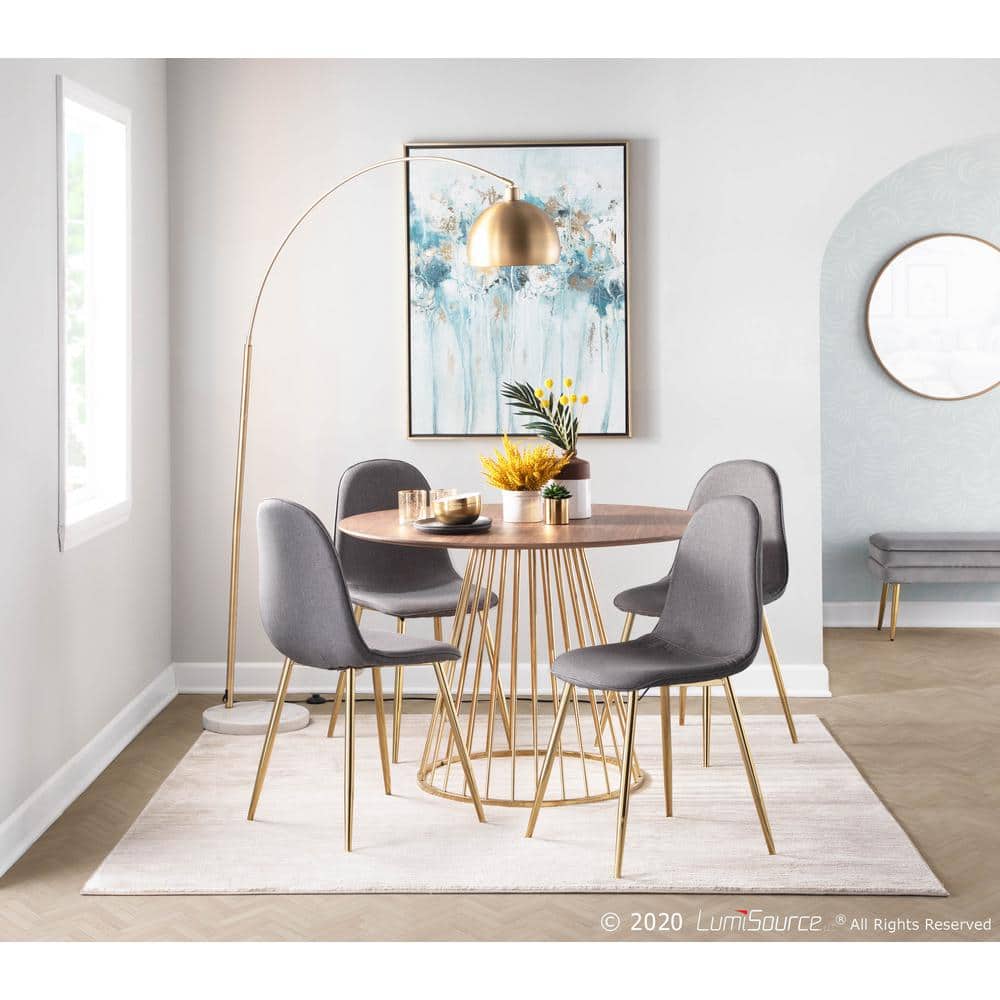 Set of 2 Gold Steel & Charcoal Fabric Contemporary Dining Chairs